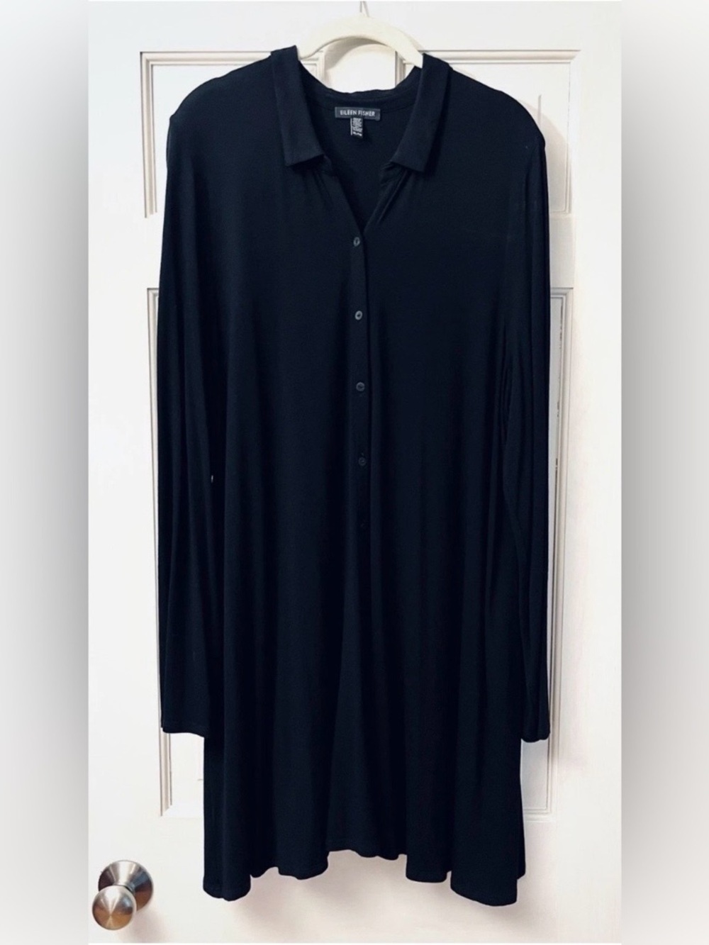 Eileen Fisher Black Viscose Jersey Button-Front Tunic